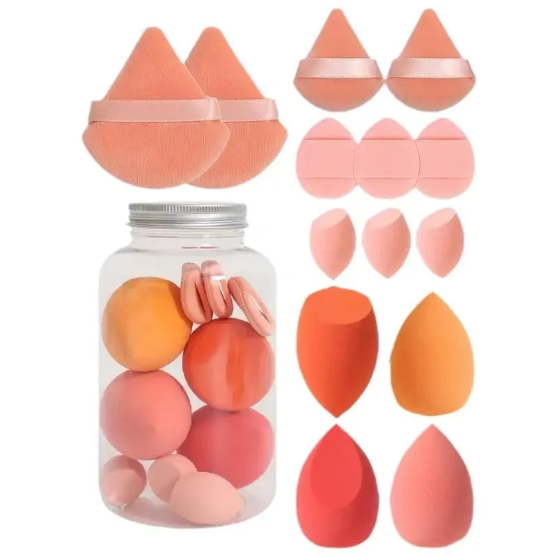 All-in-One Makeup Sponge Kit with Finger Puffs (12-Piece, Jar Included)