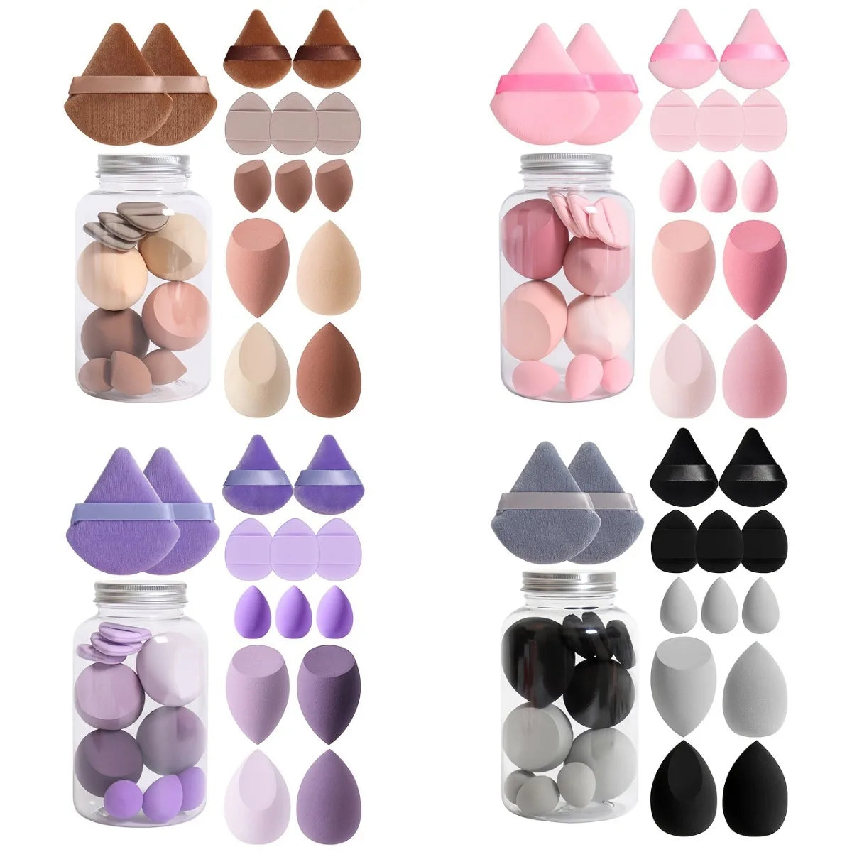All-in-One Makeup Sponge Kit with Finger Puffs (12-Piece, Jar Included)