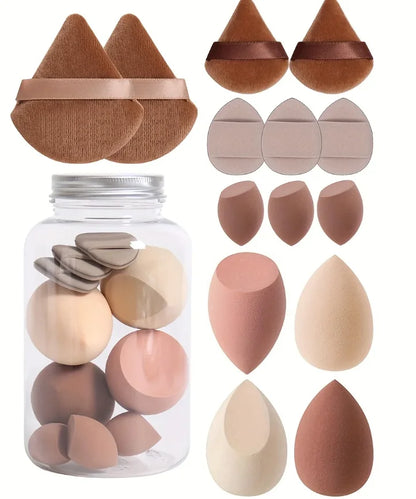 All-in-One Makeup Sponge Kit with Finger Puffs (12-Piece, Jar Included)