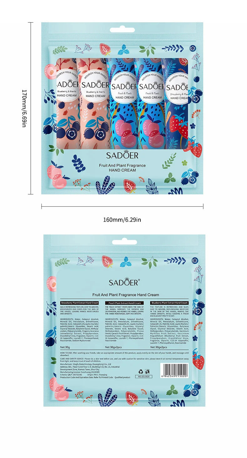 SADOER Fruit & Plant Scented Hand Cream Collection (5-Piece)
