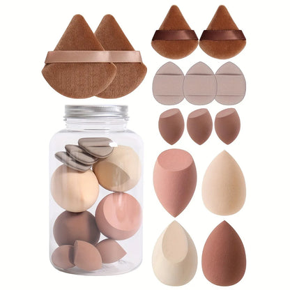 All-in-One Makeup Sponge Kit with Finger Puffs (12-Piece, Jar Included)