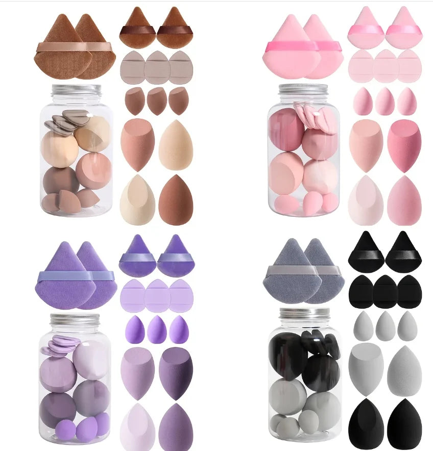 All-in-One Makeup Sponge Kit with Finger Puffs (12-Piece, Jar Included)