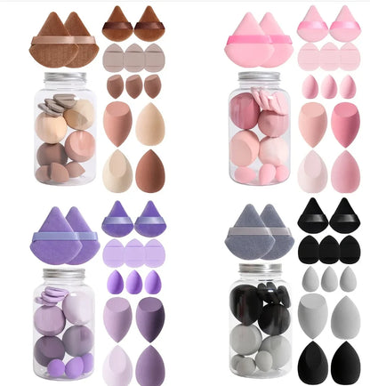 All-in-One Makeup Sponge Kit with Finger Puffs (12-Piece, Jar Included)