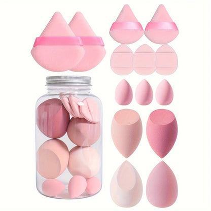 All-in-One Makeup Sponge Kit with Finger Puffs (12-Piece, Jar Included)